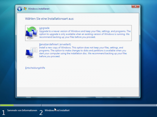 Auswahl des Installationstyps