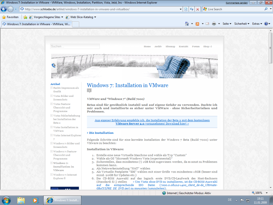 Internet Explorer 8 in Aktion