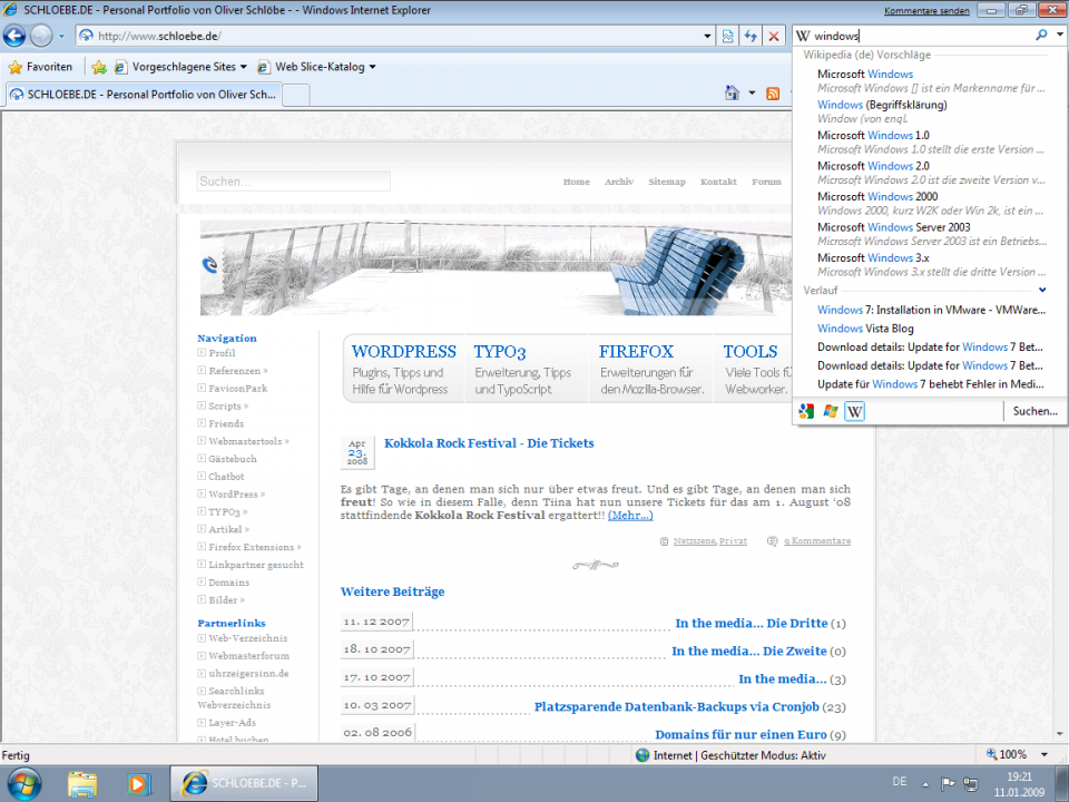 Internet Explorer 8 Sofortsuche